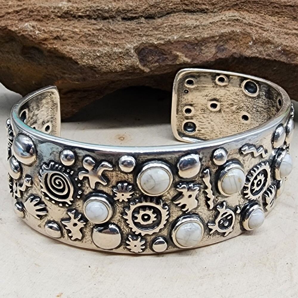 Carolyn Pollack 925 Sterling Petroglyph White Buffalo Turquoise 7" Cuff Bracelet